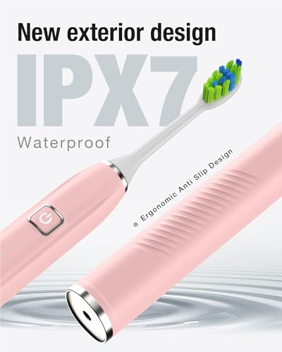 Pink Sonic Electric Toothbrush for Adults & Kids, 120 Days Battery Life
