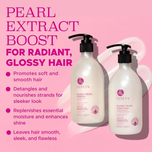 Luseta Glossy Pearl Shampoo & Conditioner Set - 16.9 Fl Oz Pack of 2, Color Safe, Hydrating, Frizz Taming