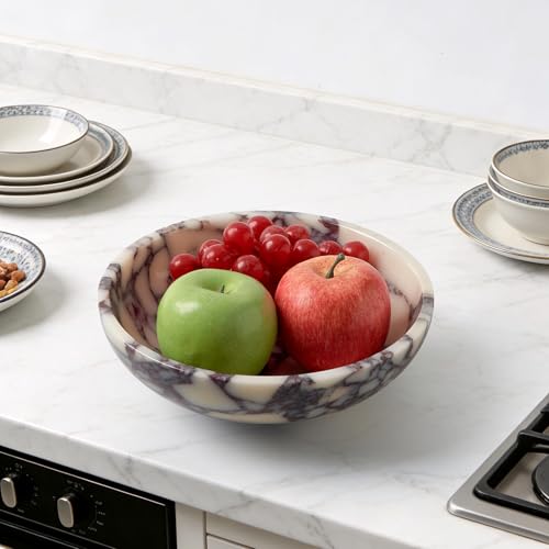 Calacatta Viola Marble Fruit Bowl 9-Inch Large Serving Dish Centerpiece