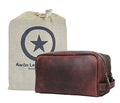 Leather Toiletry Bag for Men and Women - Walnut 10.5 Inch Travel Dopp Kit