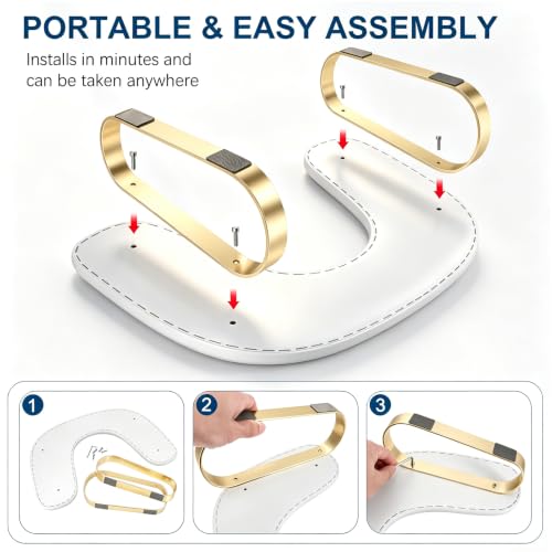 White U-Shaped Nail Arm Rest Stand with Gold Steel Legs for Manicure