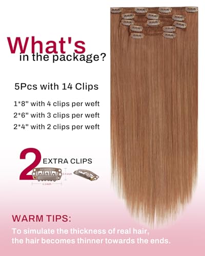 Moresoo Copper Clip-in Hair Extensions 10 Inch Short Straight Auburn Rose Copper #330