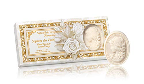 Lady of Flowers Natural Soap Gift Set - Handmade Oval Sculpted Soap with Floral Scent, 3 Bars, 13.2 oz