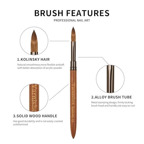 Gunmetal Brown Kolinsky Hair Nail Art Brush Size 12 - Professional Acrylic & Gel Manicure Tool