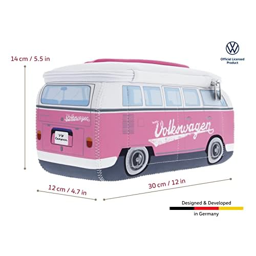 BRISA VW Collection - Volkswagen Neoprene Universal Makeup Cosmetics Toiletry Travel Pharmacy Bag in T1 Bus Design (Pink/Large) (Large (11.8 x 5.5 x 4.7 inches))
