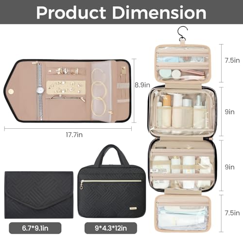 Hanging Toiletry Bag for Women Water-Resistant Large Capacity Travel Organizer Black Classic Jewelry Bag