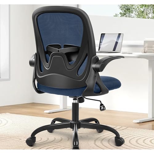 Primy Navy Ergonomic Office Chair with Flip Armrests, Adjustable Lumbar & Height