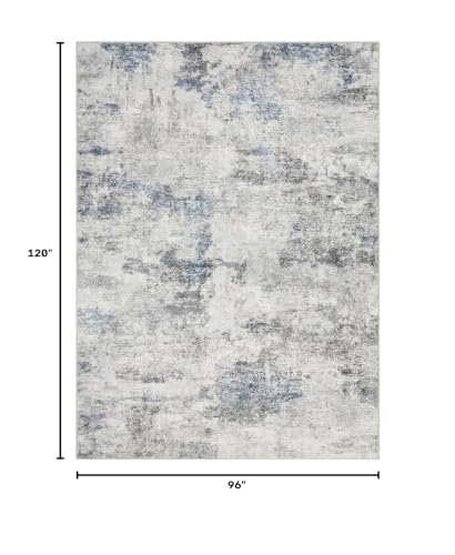 8x10 Washable Area Rug for Living Room - Abstract Indoor Carpet, Non-Slip, Grey Blue