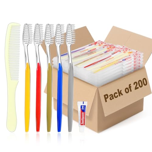 200 Pack Disposable Toothbrushes with Toothpaste & Comb - Individually Wrapped, Travel-Ready Set - FAFortune