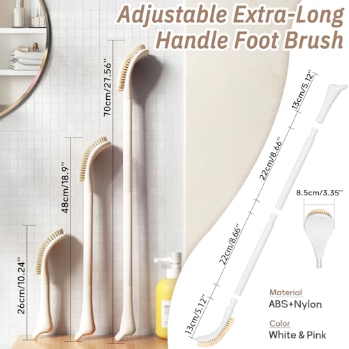 White Foot Scrubber Set with Foot File & Silicone Loofah - 3PCS Adjustable Handle, Gift Box - White Kit03