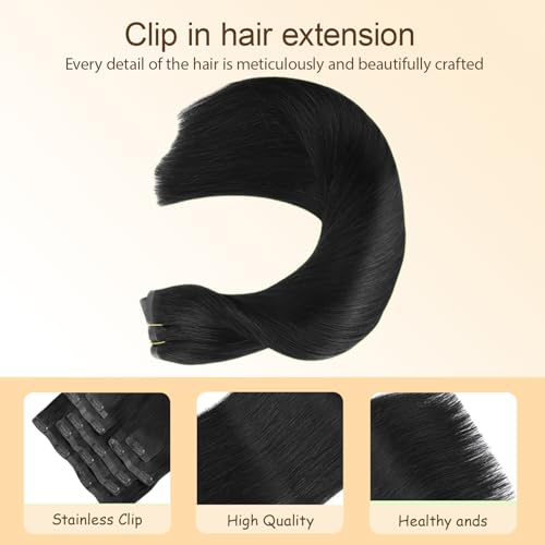 Black Clip-In Hair Extensions 28 Inch 120g Natural Human Hair for Black Women