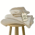 Püskül Natural Beige Turkish Cotton Waffle Towels Set of 4 - Undyed & Organic