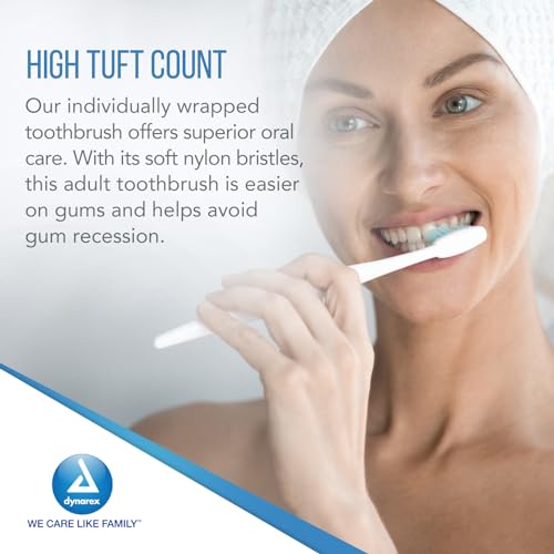 Dynarex Adult Toothbrushes, 144-Count Pack, 30 Tuft – Hospital/Institutional Grade