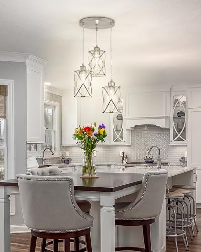 Osimir Brushed Nickel 3-Light Pendant Ceiling Light Fixture with Clear Glass - Adjustable Cable, Modern Kitchen Island Cluster Lighting - Nickel, Clear Glass / 3-Light