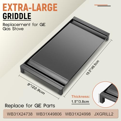 Ceramic Non-Stick Griddle Plate for GE Stove - Aluminum Coating, 19.5x9 inches, Food-Grade, PFAS & PTFE Free, Compatible with Center Burners, Variation of Aluminum-Ceramic Coating
