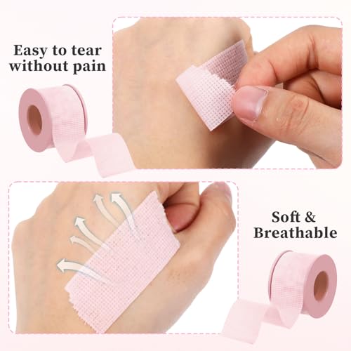 4 Rolls Lash Tape for Eyelash Extensions, Breathable Sensitive Silicone Gel Eyelash Tape for Lash Extension Supplies, Hypoallergenic 0.98 Inch x 3.9 Yard/Roll(Pink)
