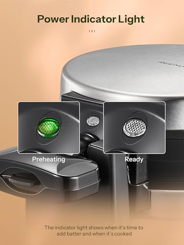 Double Belgian Waffle Maker 8 Slices, 180° Flip, 1400W Non-Stick