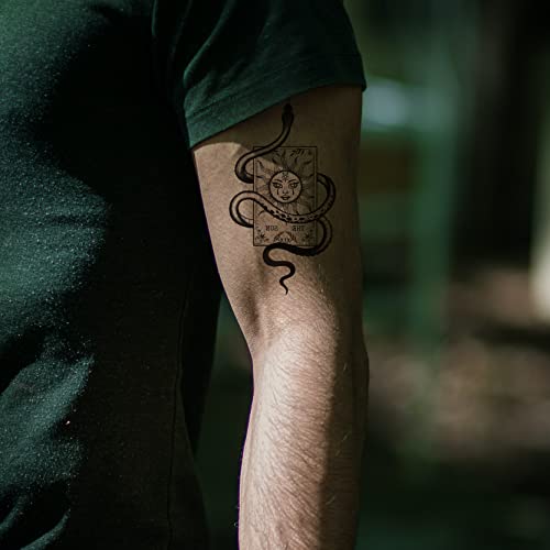 Waterproof Fake Temporary Tattoos Sticker 8 Sheets Small Cute Hand Black Snake Rose Cross Card Knife