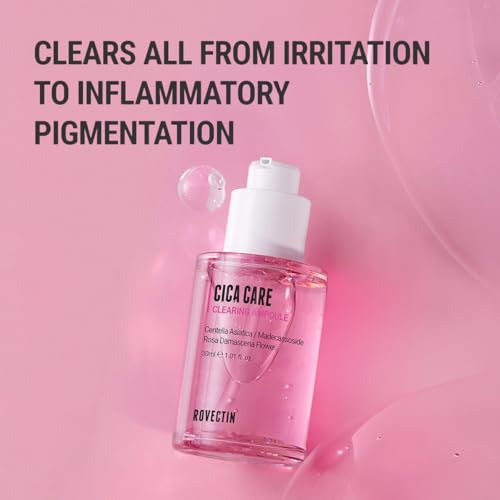 ROVECTIN Cica Care Clearing Ampoule for Soothing and Sensitive Care For Ance, Blemish, Redness with Calamine, Centella Asiatica and Damask Rose (1 Fl. Oz, 30ml)