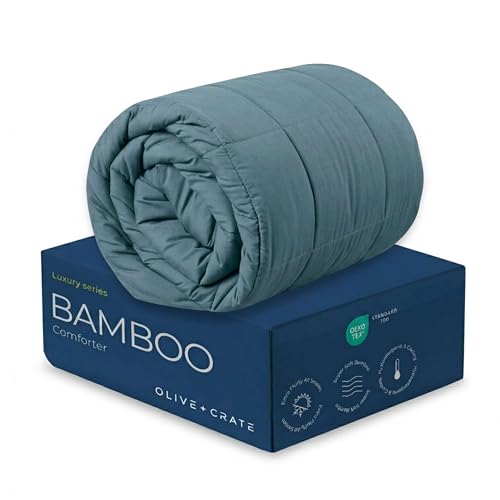 Olive + Crate Bamboo Comforter Queen - Basalt Blue, 88x90 Inch Breathable Duvet Insert