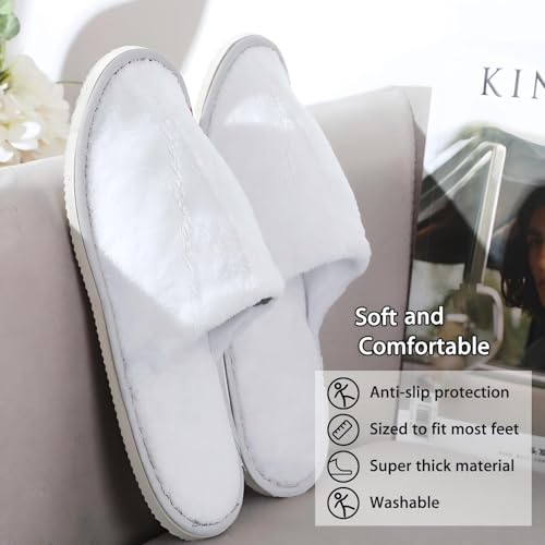 Tarpop 12 Pairs Disposable Slippers for Guests Bulk House Spa Slippers Fluffy Coral Fleece Indoor Hotel Shoes for Women Men Shoeless Home Hotel Bedroom Travel(White)