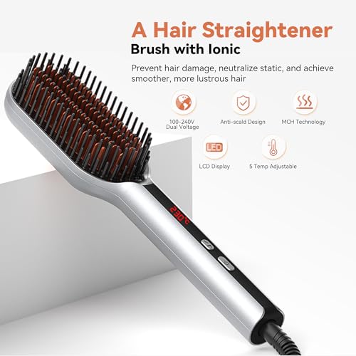 Plasma Ionic Hair Straightening Comb - Electric Heated Hair Brush, Frizz Control