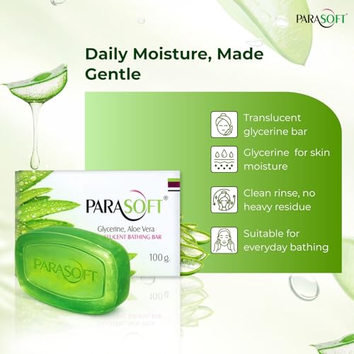 Parasoft Glycerine, Aloe Vera & Vitamin E Translucent Bathing Bar - 100g / 3.53 oz (Pack of 8) | Gentle & Refreshing Daily Cleansing Soap for Soft, Nourished Skin