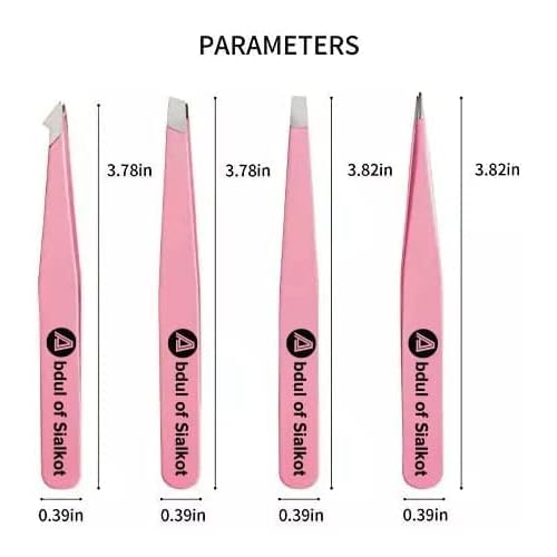 Eyebrow Tweezer Set for Women & Men - Professional Slant and Pointed Tweezer Set with Case - Precision Tweezer Kit for Facial Hair,Splinter and Ingrown Hair Removal (Pink 4 Piece)