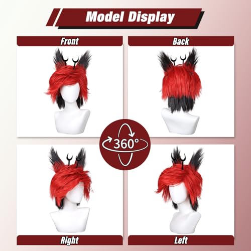 Red and Black Cosplay Wig with Ears, Horns & Glasses for Halloween - Variation of THIS listing