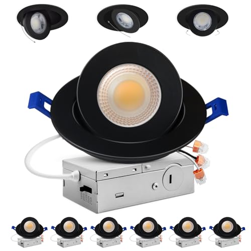 Adetu 6 Pack 4-Inch Black Gimbal LED Recessed Lights 10W 95W Equiv. Dimmable