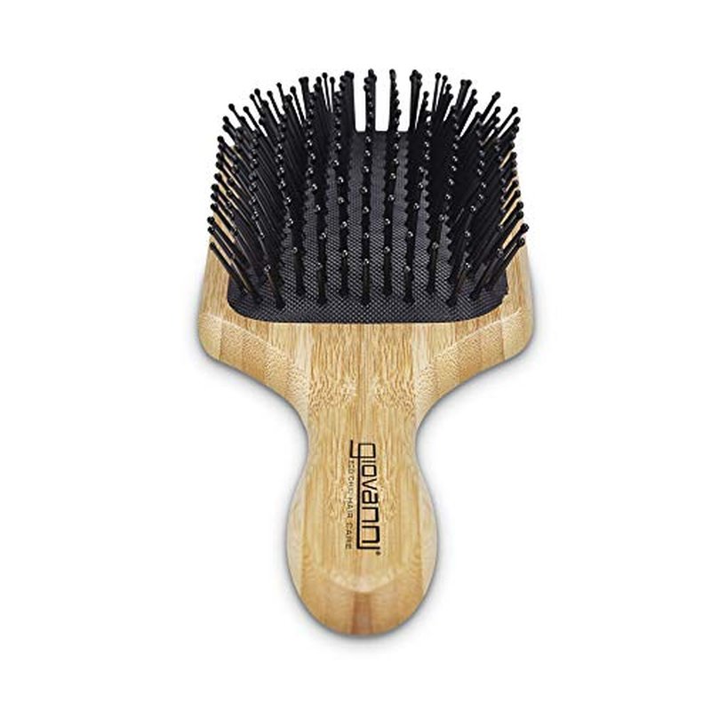 GIOVANNI Rectangular Paddle Hair Brush with Real Bamboo Handle and Base, Beige, Pack of 1