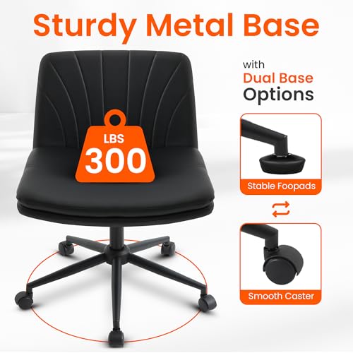 Orange Factory Criss Cross Chair Black PU Wide Leather Vanity Desk Seat - Adjustable Swivel