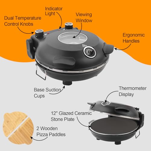 ECUMFFY 12-Inch Electric Indoor Countertop Pizza Oven Black