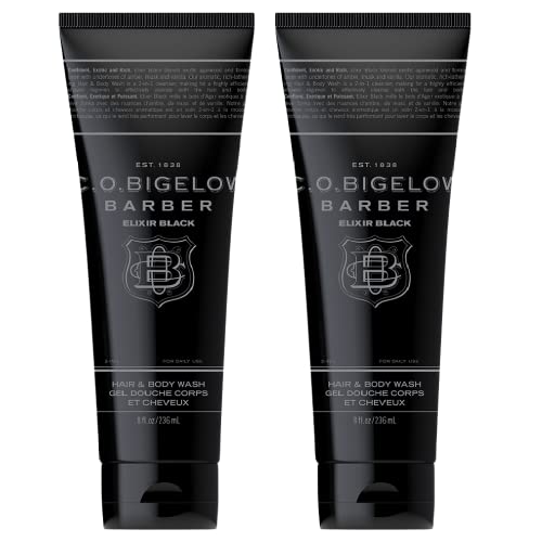 C.O. Bigelow Elixir Black Hair & Body Wash 8 Fl Oz Pack of 2 - Men’s 2-in-1 Shower Gel