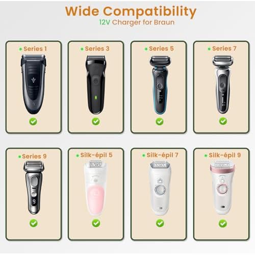 Charger Cord Compatible with Braun Shaver Series 9 Pro 8 7 6 5 3, S9 S8 S7 S6 S5 S3 310s 3040s 5150cs 6120s 720s 7177cc 7185cc 8567cc 9597cc PL5137 IPL7219 SES9-030 SE7-041 SE5-011 12V 400mA