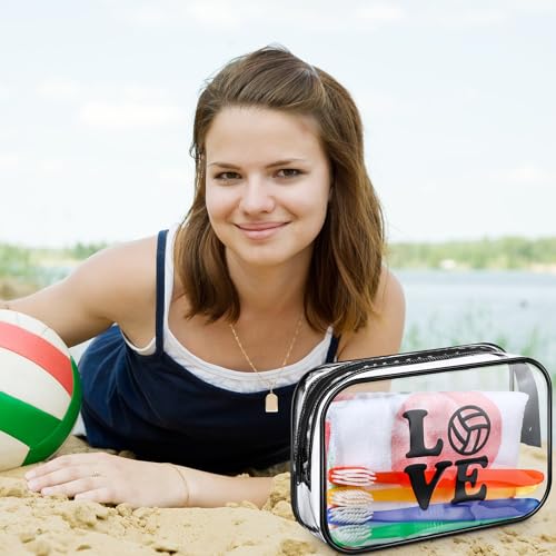 Abbylike 24 Pcs Cheer Gifts Cosmetic Bag 7 x 4.7 x 2.4'' Makeup Bag Cosmetic Toiletry Zipper Pouch Clear Zipper Case for Cheerleaders Women(Volleyball)