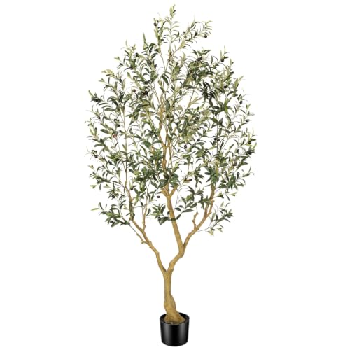 7FT Artificial Olive Tree with Lifelike Trunk & Realistic Fruits - Faux Plant