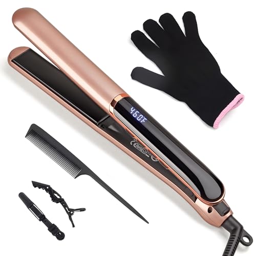 Professional Flat Iron Hair Straightener with Floating Plates & Adjustable Temp