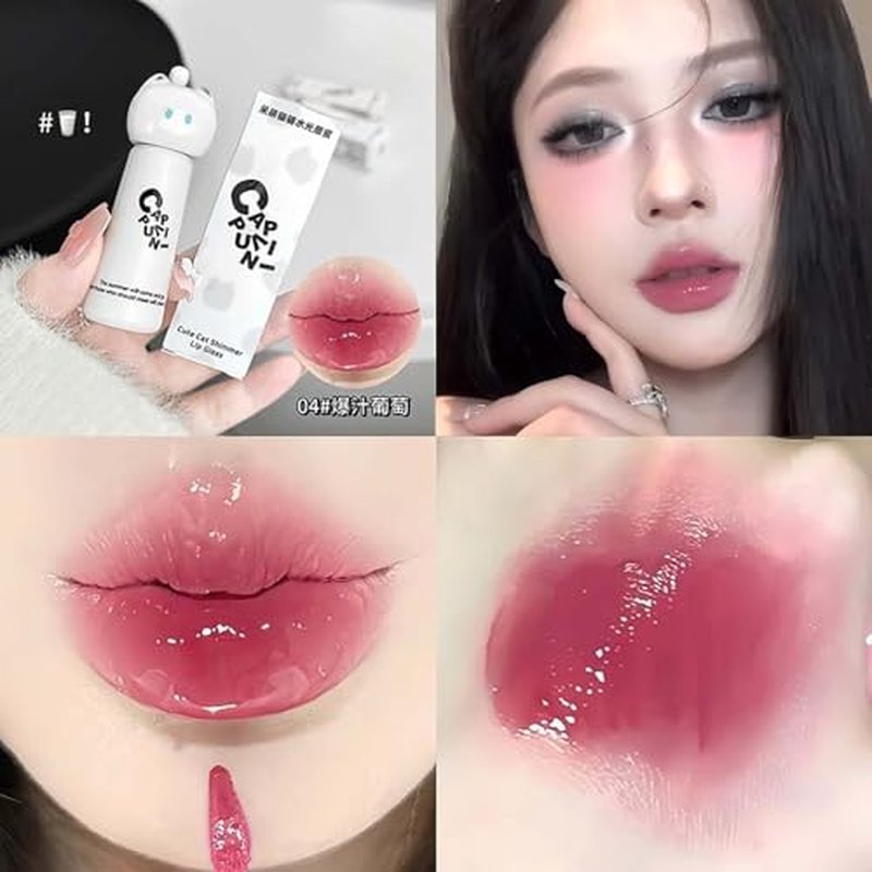 4 Colors Jelly Glossy Lip Gloss Set,Long Lasting Moisturizing Tinted Lip Balm,Plumping Water Lip Glaze, Mirror Hydrating Liquid Lipsticks Brighten Lipstick