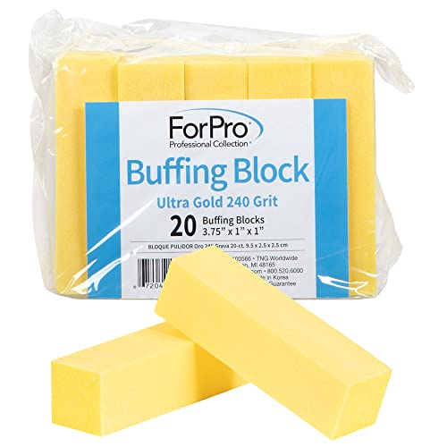 ForPro Ultra Gold Buffing Block, 240 Grit, Four-Sided Manicure & Pedicure Nail Buffer, 3.75¡± L x 1¡± W x 1¡± H, 20-Count (Pack of 4)