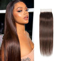 KAFEIER 4x4 Chocolate Brown Closure - Straight Wave Human Hair, 10 Inch, Pre-Plucked, Bleached Knots, Free Part