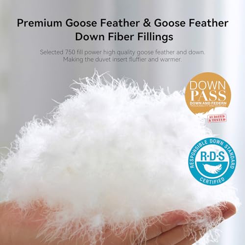 White Queen Size Goose Feather Down Fiber Comforter - All Season Luxury Duvet Insert