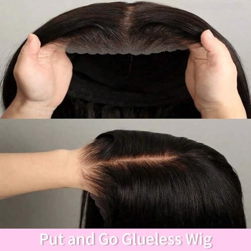 Miniask Natural Color 18 Inch Human Hair Lace Front Wigs 13x6 Glueless Straight Wig with Pre-Plucked Hairline & 180% Density