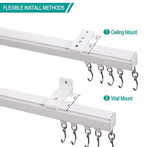 ChadMade Aluminum Ceiling/Wall Curtain Track Set 9ft-12ft White with Hooks