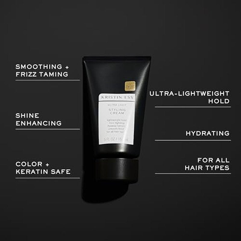 Kristin Ess Ultra Light Styling Curl Cream for Curl + Wave Definition - Lightweight Hold - Smooth Styles, Shiny Blowout Prep & Frizz Control - Vegan & Color Safe - Women's Styling Hair Product