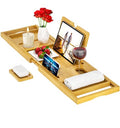 Banlilu Natural Bamboo Expandable Bathtub Tray Caddy - Waterproof Bath Table