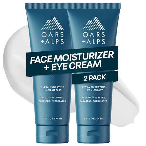 Oars + Alps Face Moisturizer and Eye Cream, Face Lotion with Aloe Leaf Juice and Vitamin E, Long Lasting, Hydrating Cream, TSA Friendly, 2.5 Fl Oz, 2 pk