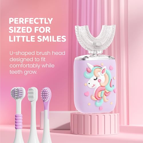 Kids U-Shaped Electric Toothbrush - Unicorn Purple, 5 Heads & Modes