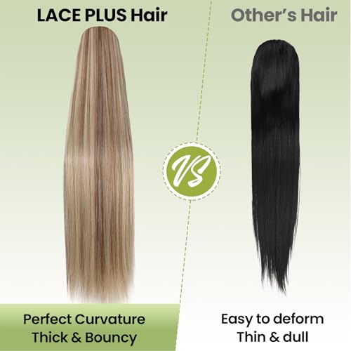 LACE PLUS 32 Inch Synthetic Ponytail Extensions P18/613 Blonde Highlights Clip-In Hairpiece