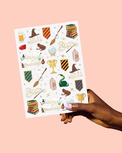 Wizard Party Temporary Tattoos - Gold Foil Kids Party Favors, 60 Designs, One Size Pack of 3